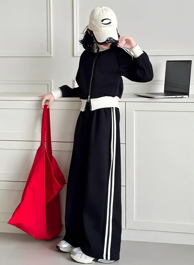 Take Two Girls Striped Zip Up Jacket And Wide Leg Pants Set - Image 5